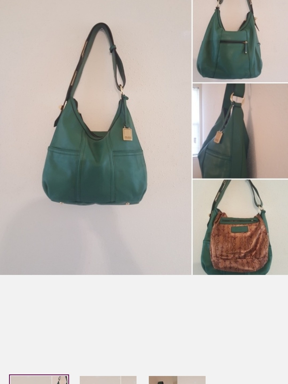 Tignanello Green Leather Hobo Bag by